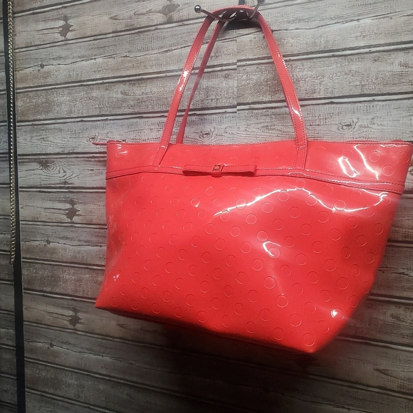 Kate Spade Red Polka Dot Embossed Patent Leather Shoulder Tote Bag - Picture 2 of 6